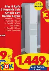 EFES 8 RAFLI 2 KAPAKLI ÇOK AMAÇLI BOY DOLABI BEYAZ